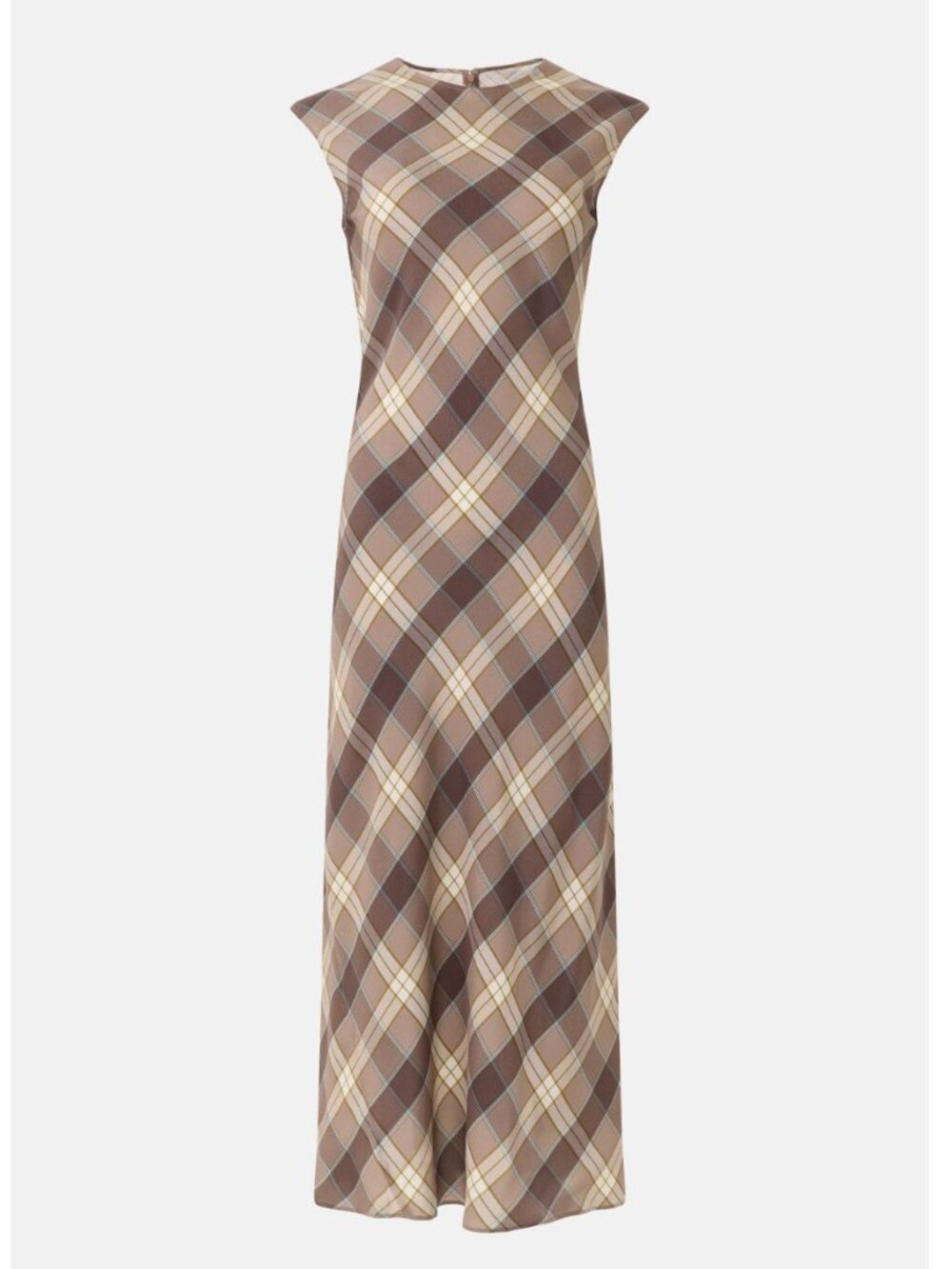 ARGENT SILK Minimal Bias Dress Plaid Maxi Beige Brown